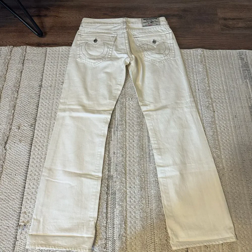 TRUE RELIGION Men's Ricky Straight Jean Size 34 In White